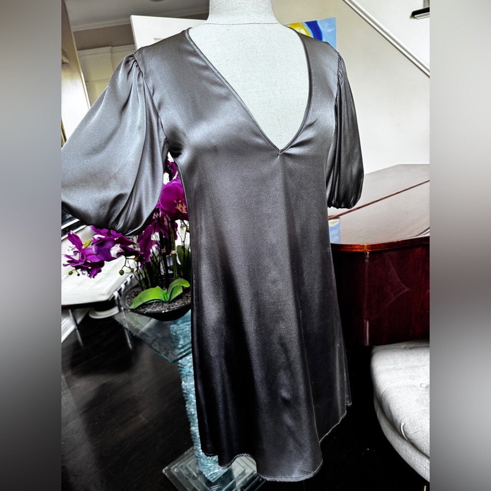 Y2K Literature Noir Charcoal Silk Dress